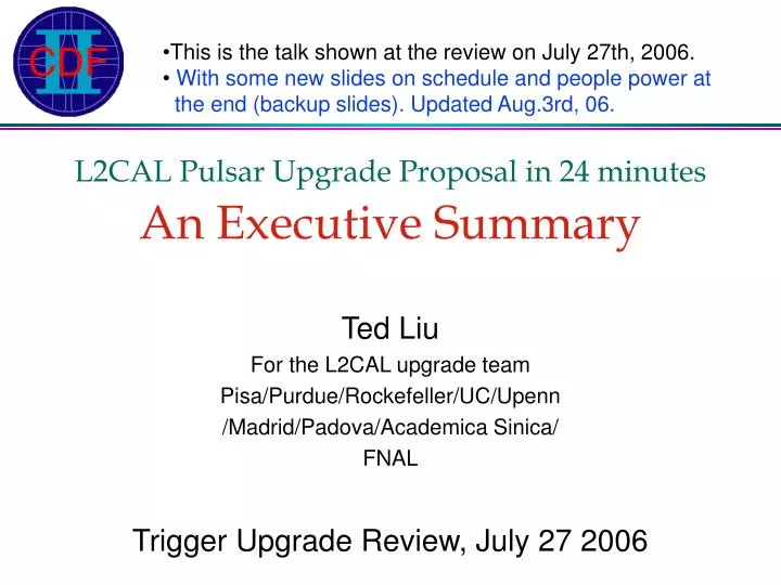 l2cal pulsar upgrade proposal in 24 minutes an executive summary