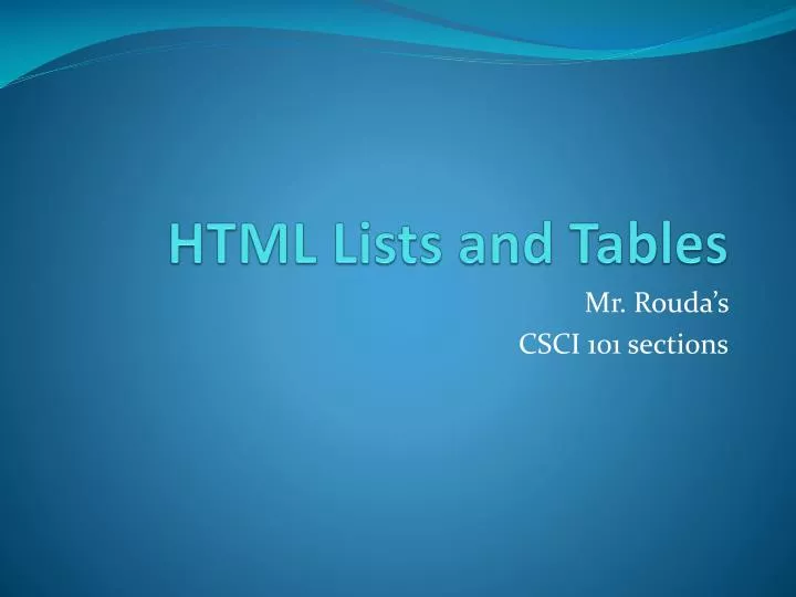 html lists and tables