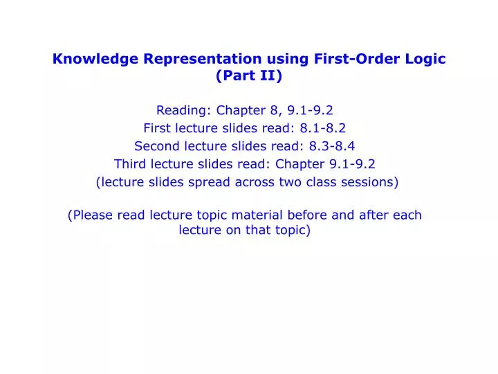 knowledge representation using first order logic part ii