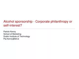 Alcohol sponsorship - Corporate philanthropy or self-interest?