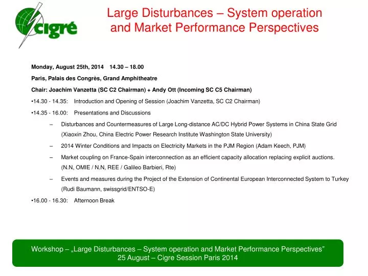 large disturbances system operation and market performance perspectives