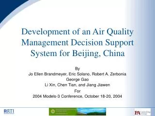 Development of an Air Quality Management Decision Support System for Beijing, China