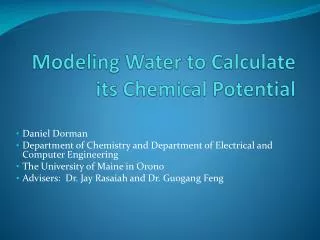 Modeling W ater to C alculate its C hemical P otential