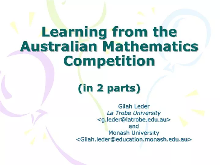 learning from the australian mathematics competition in 2 parts