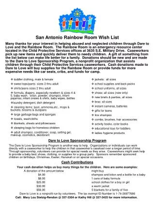 San Antonio Rainbow Room Wish List