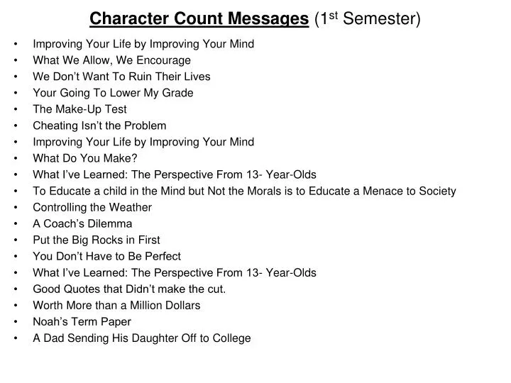 character count messages 1 st semester