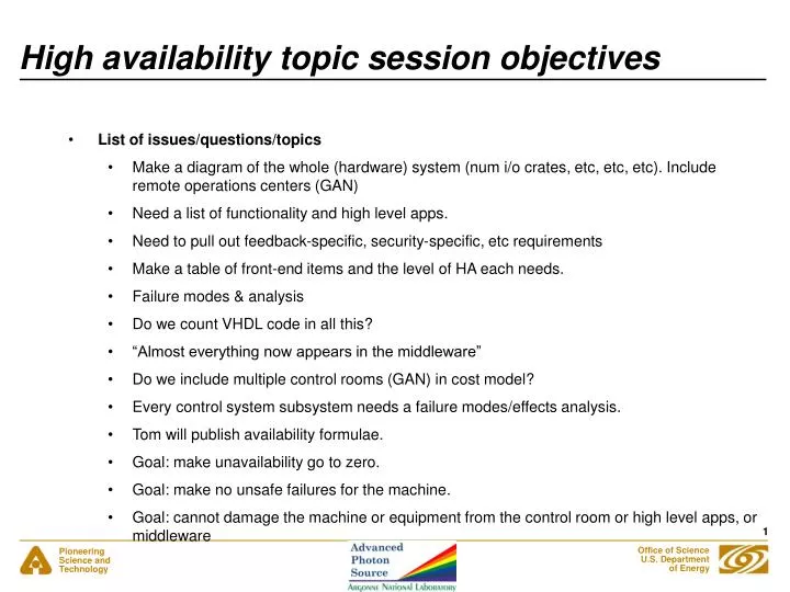 high availability topic session objectives