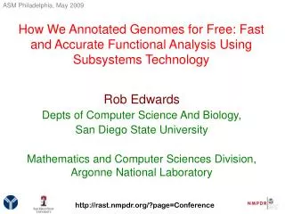 Rob Edwards Depts of Computer Science And Biology, San Diego State University