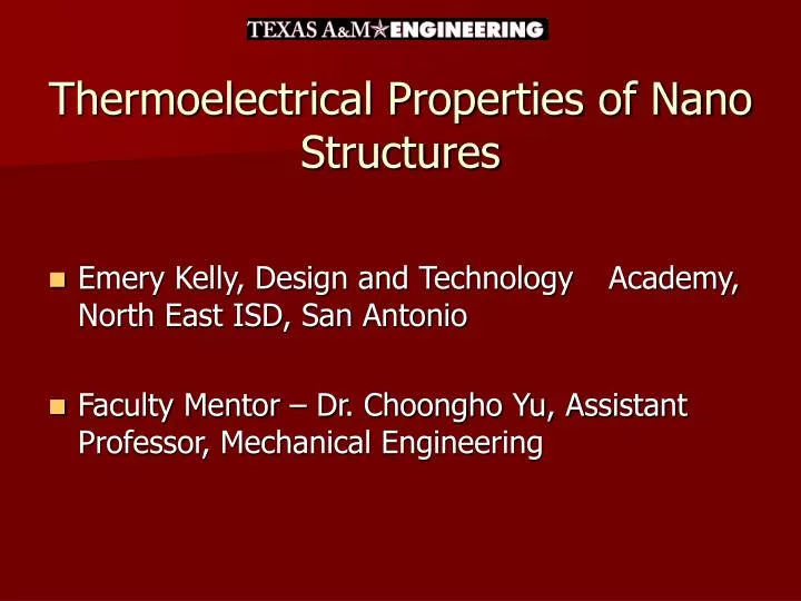 thermoelectrical properties of nano structures