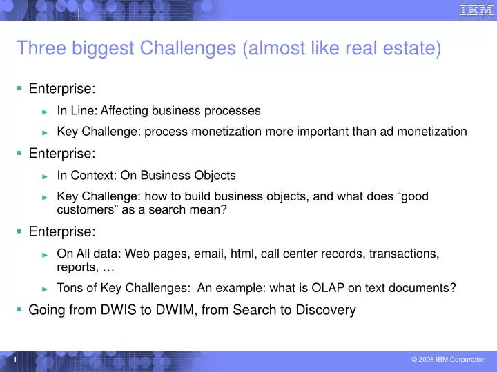 three biggest challenges almost like real estate