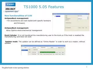 New functionalities of 5.05 AntipassBack management: