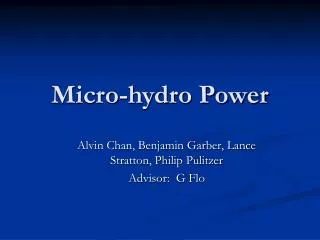 Micro-hydro Power