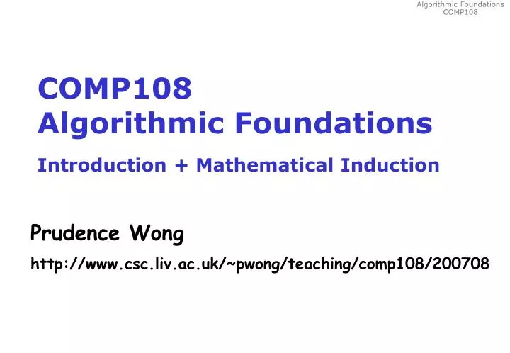 comp108 algorithmic foundations introduction mathematical induction