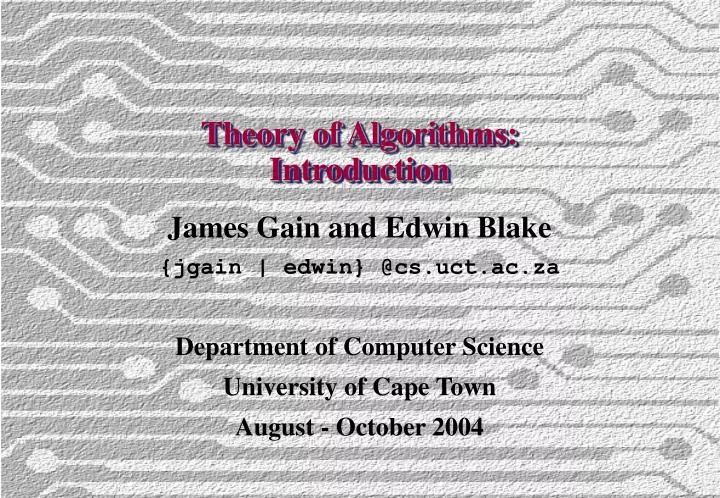 theory of algorithms introduction