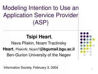 Modeling Intention to Use an Application Service Provider (ASP)