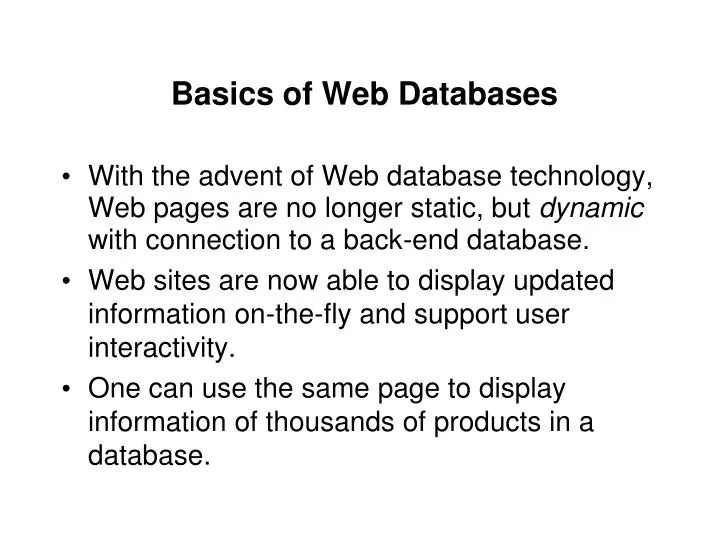 basics of web databases