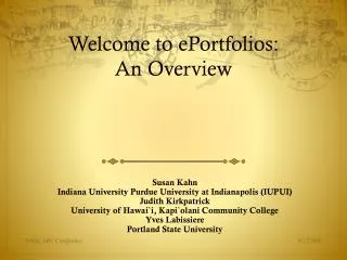 Welcome to ePortfolios: An Overview