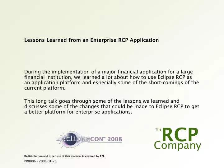 lessons learned from an enterprise rcp application