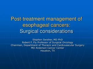 Post-treatment management of esophageal cancers: Surgical considerations