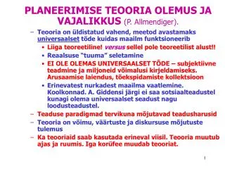 p laneerimise teooria olemus ja vajalikkus p allmendiger