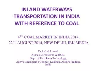 INLAND WATERWAYS TRANSPORTATION IN INDIA WITH REFERENCE TO COAL