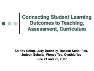 Connecting Student Learning Outcomes to Teaching, Assessment, Curriculum