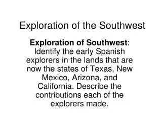 Exploration of the Southwest