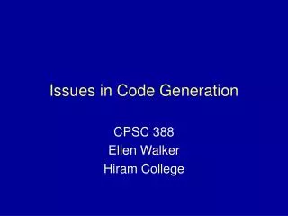 Issues in Code Generation