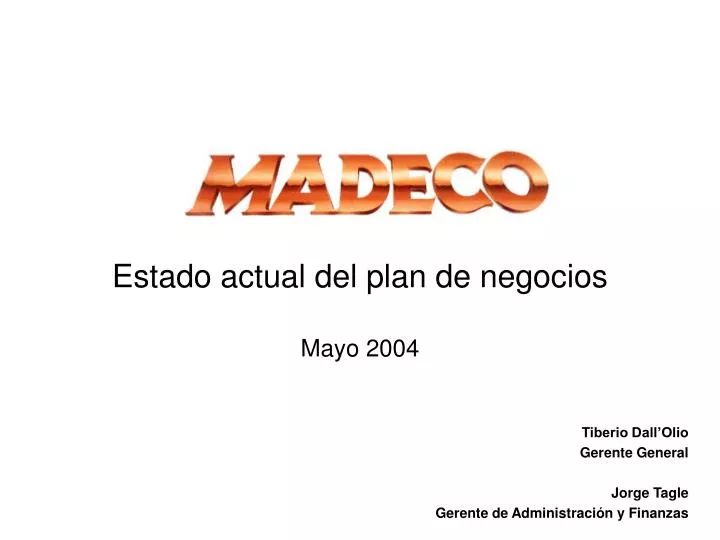 estado actual del plan de negocios mayo 2004