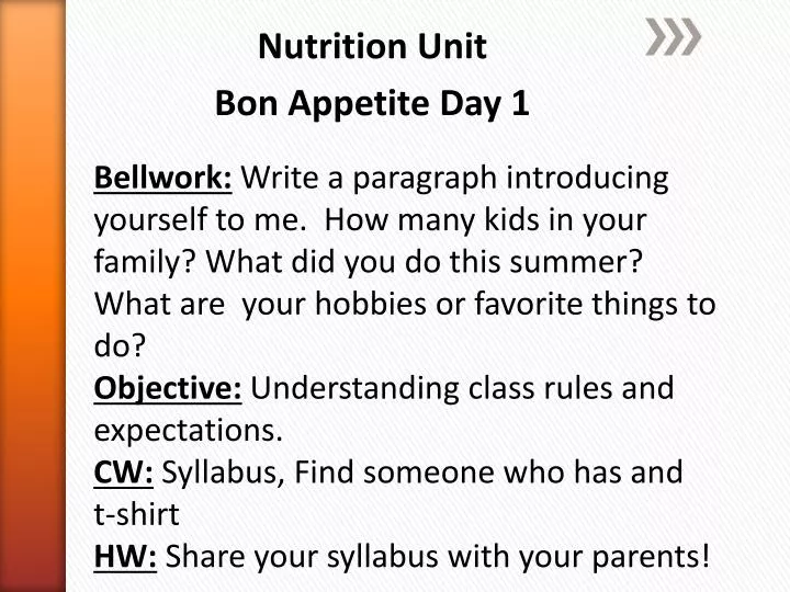 nutrition unit bon appetite day 1