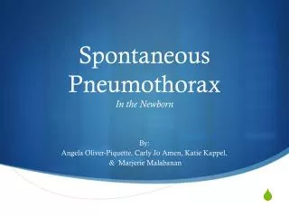 Spontaneous Pneumothorax In the Newborn