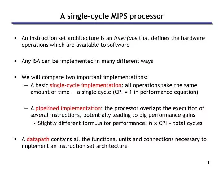 a single cycle mips processor