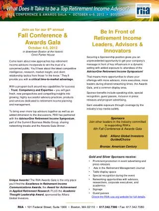 Join us for our 6 th annual Fall Conference &amp; Awards Gala October 4-5, 2012