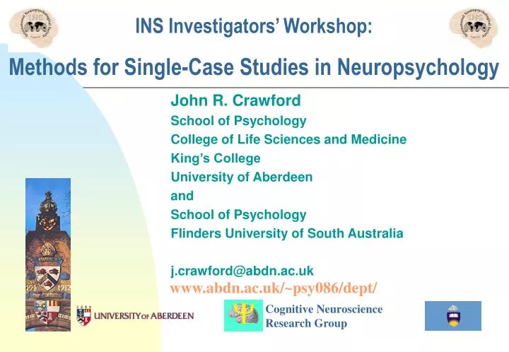 ins investigators workshop methods for single case studies in neuropsychology