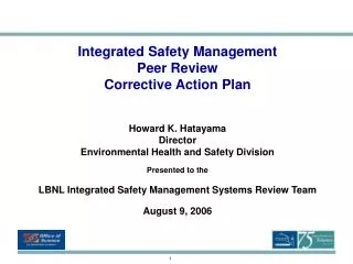 Integrated Safety Management Peer Review Corrective Action Plan