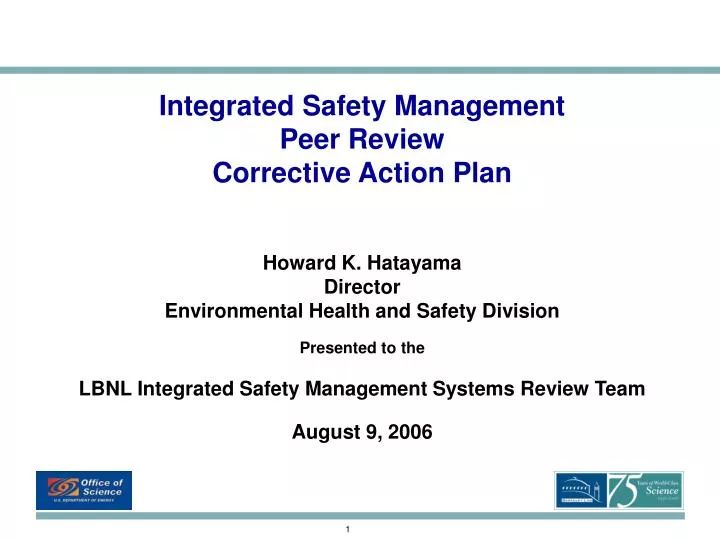integrated safety management peer review corrective action plan
