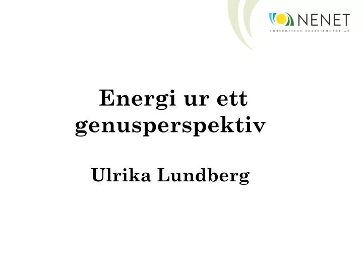 energi ur ett genusperspektiv ulrika lundberg