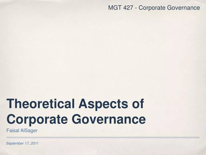 theoretical aspects of corporate governance