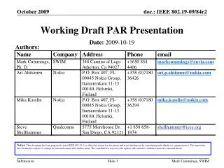Working Draft PAR Presentation