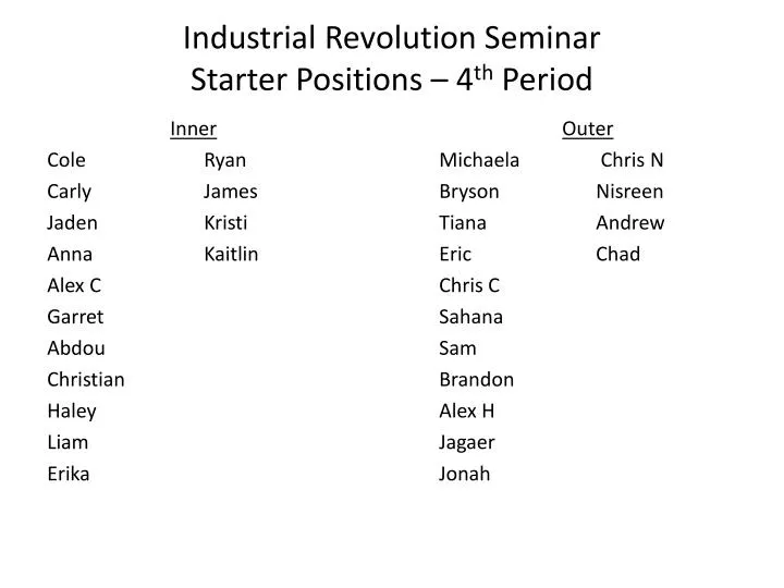 industrial revolution seminar starter positions 4 th period