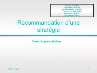 recommandation d une strat gie