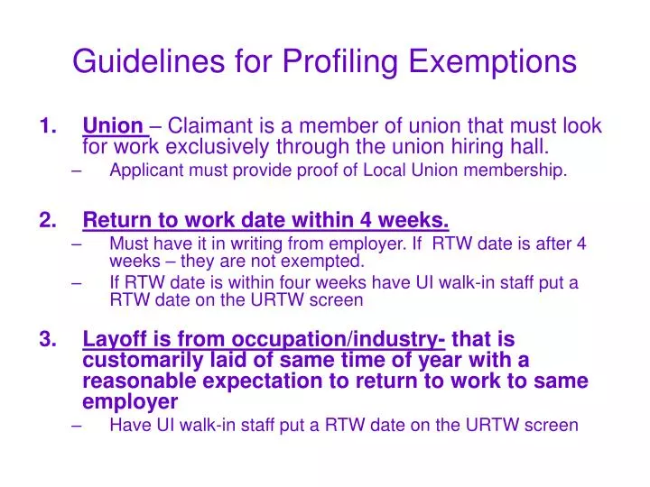 guidelines for profiling exemptions