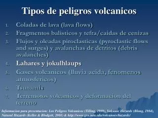 tipos de peligros volcanicos