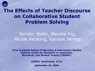The Effects of Teacher Discourse on Collaborative Student Problem Solving