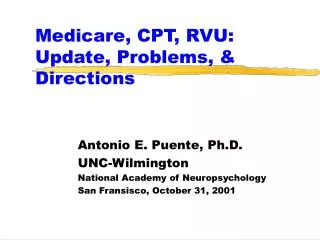 Medicare, CPT, RVU: Update, Problems, &amp; Directions