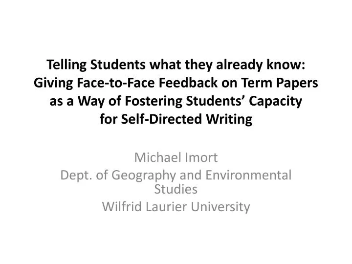 michael imort dept of geography and environmental studies wilfrid laurier university