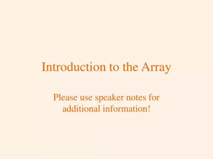 introduction to the array