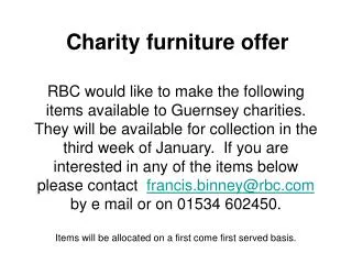 Charity furniture offer