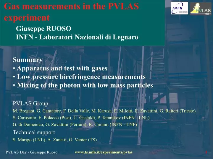 gas measurements in the pvlas experiment