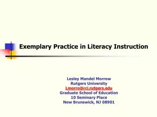 Exemplary Practice in Literacy Instruction